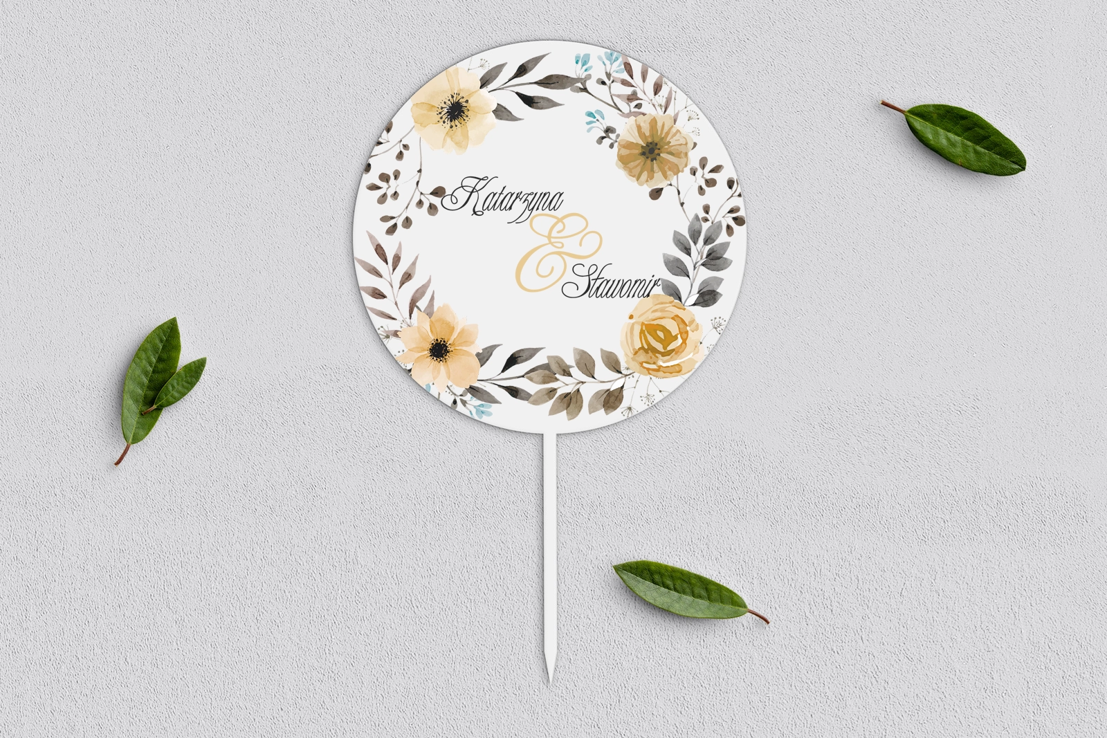 Topper na tort weselny - Akwarelowe Wianki Motyw 4