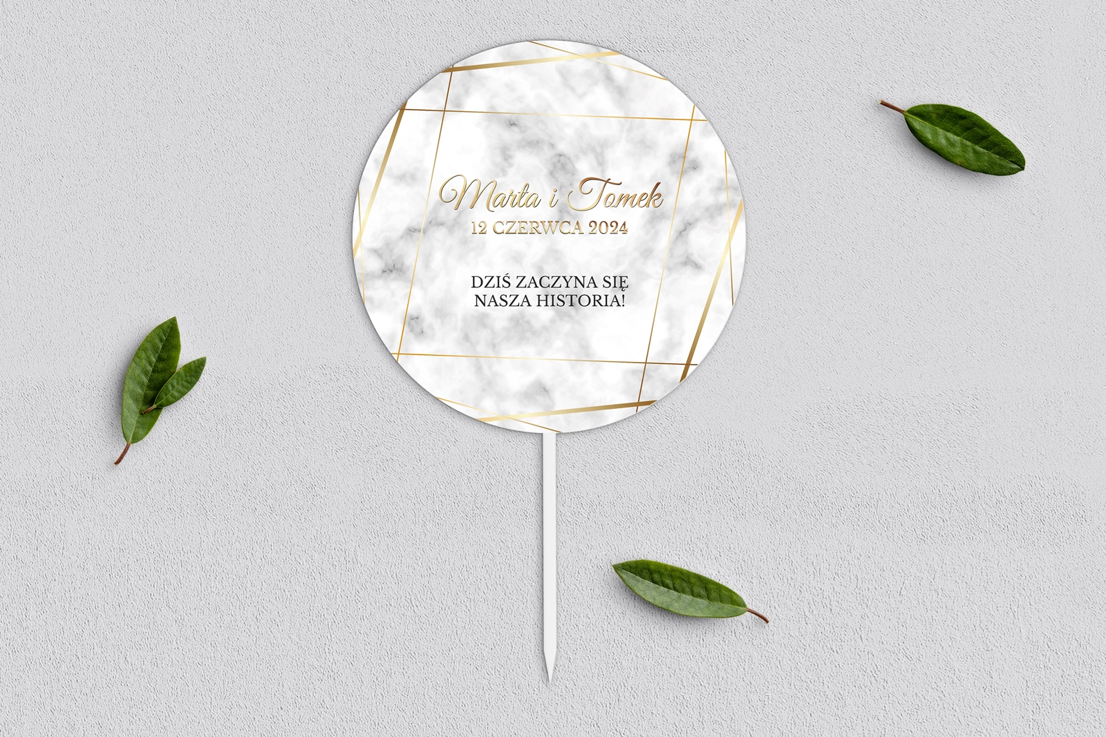 Topper na tort weselny - Marmur & Złoto - Motyw 2