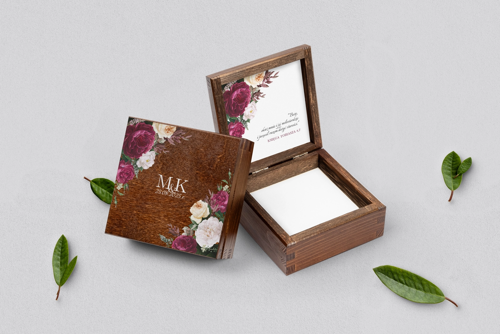 Pudełko na obrączki brązowe - Fabello Motyw 1