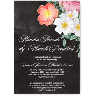 Zaproszenia ślubne Black Flowers - Akrylowe Motyw 2