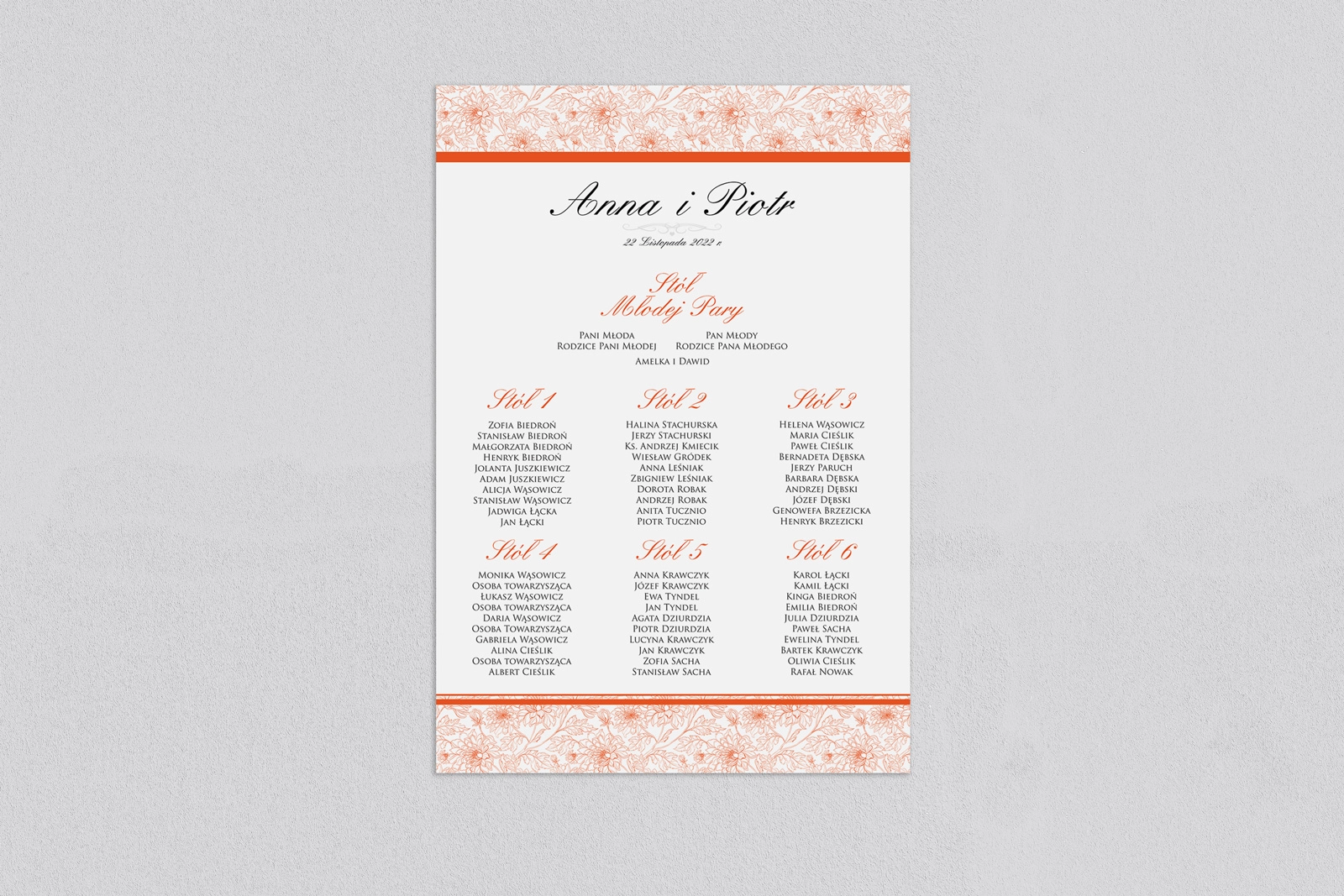 Plan stołów weselnych Ornaments - Motyw 7