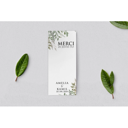 Podziękowanie Merci - Karteczka Leaves - Motyw 3