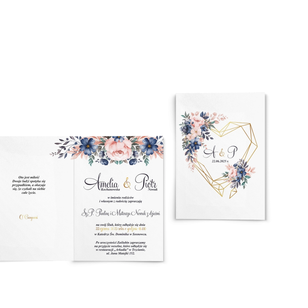 Zaproszenia ślubne Geometryczne Serce - Składane Motyw 2