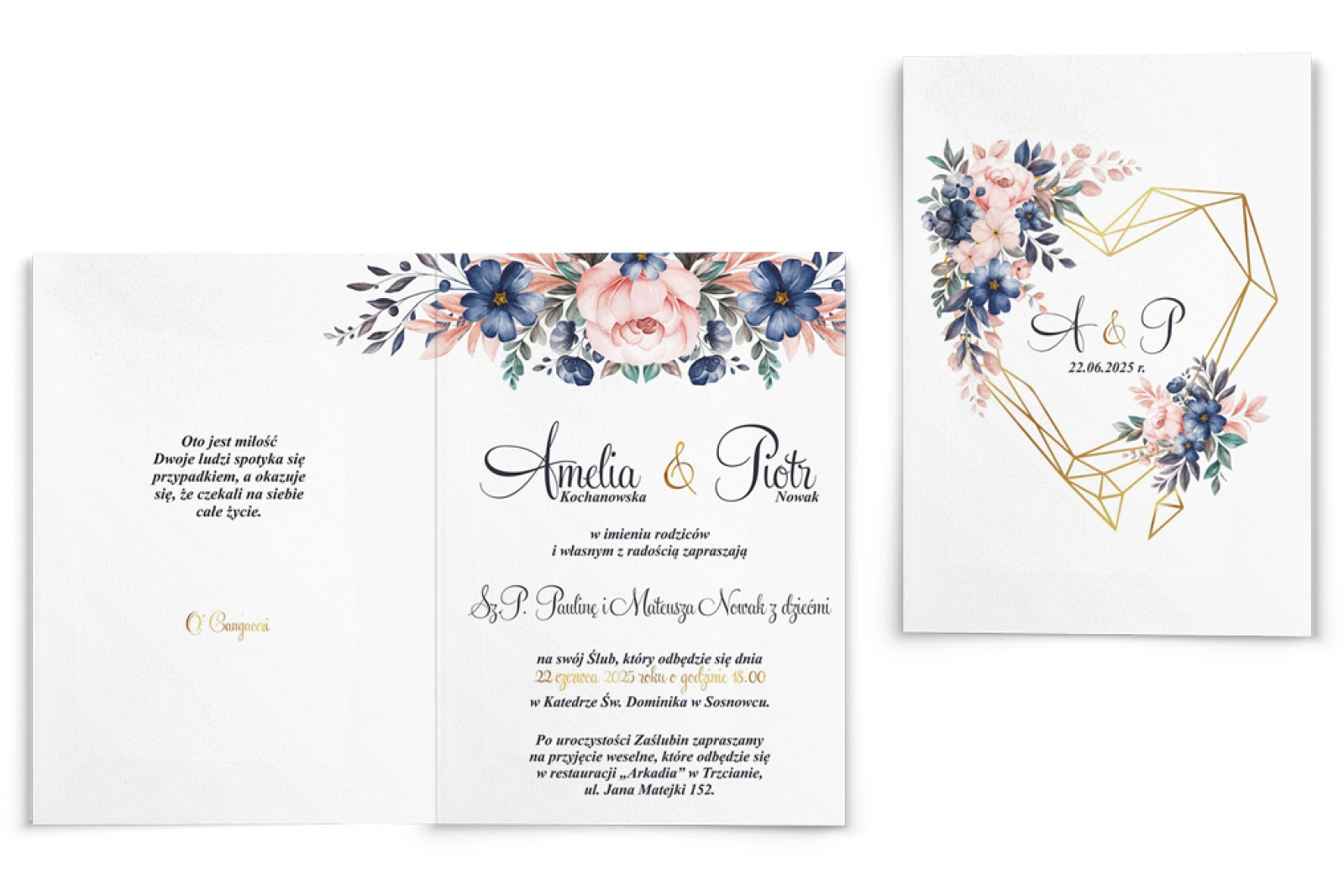 Zaproszenia ślubne Geometryczne Serce - Składane Motyw 2