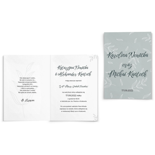 Zaproszenia ślubne Białe liście - Składane motyw 2