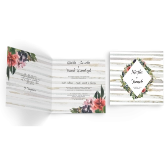 Zaproszenia ślubne Akwarelka - Składane Kwadrat Motyw 3