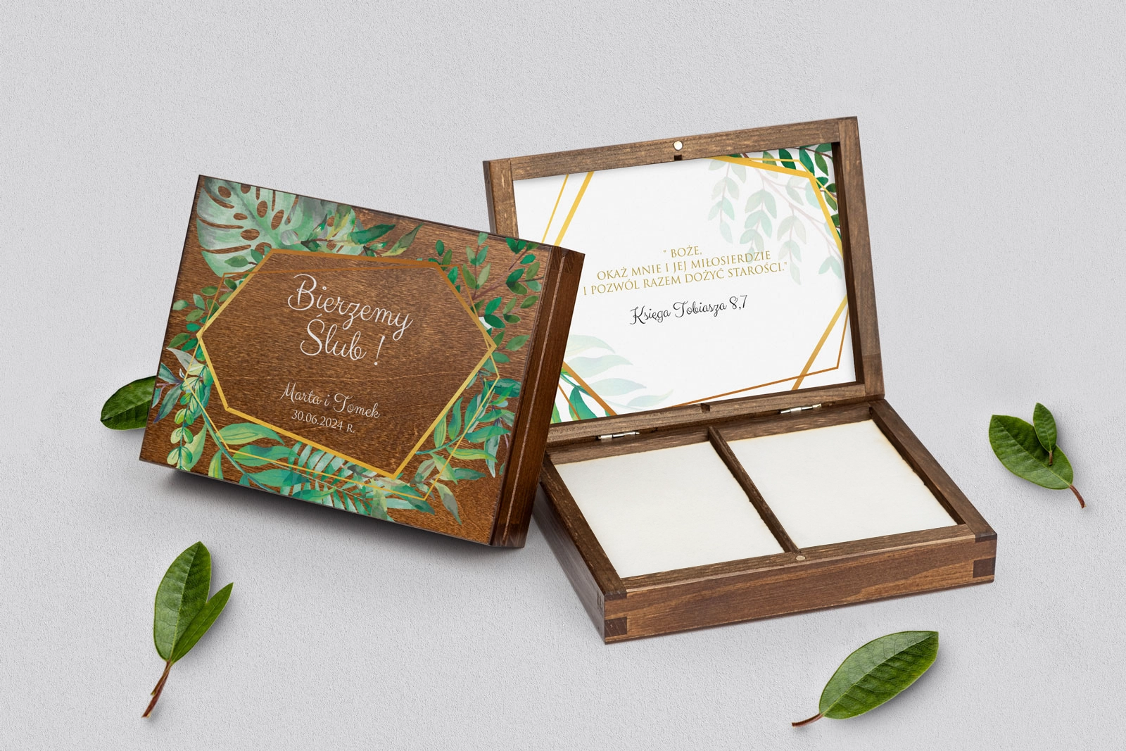 Pudełko na obrączki prostokątne brązowe - Flowers & Frame Motyw 2