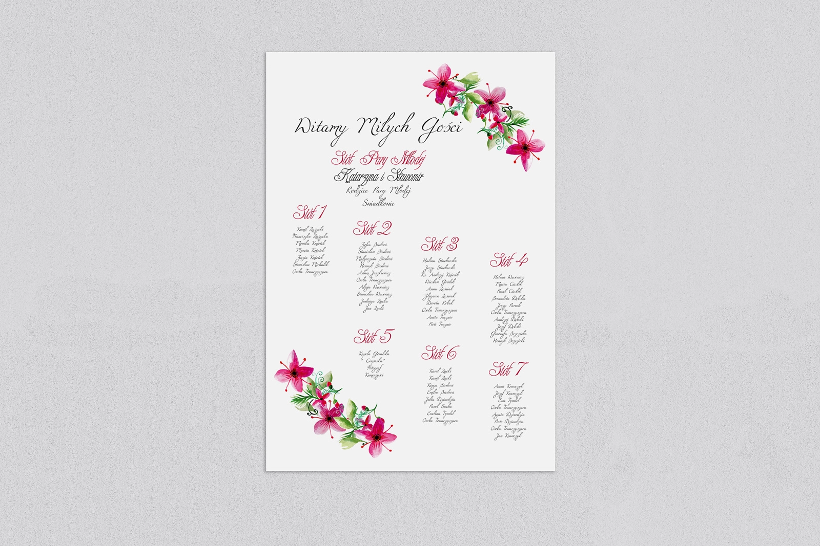 Plan stołów weselnych Akwarelowe Wianki - Motyw 2