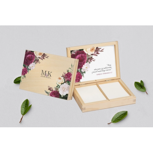 Pudełko na obrączki prostokątne naturalne - Fabello Motyw 1