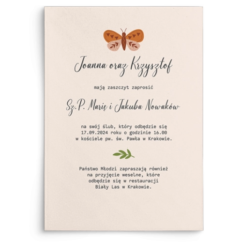 Zaproszenia ślubne Butterflies - Motyw 2