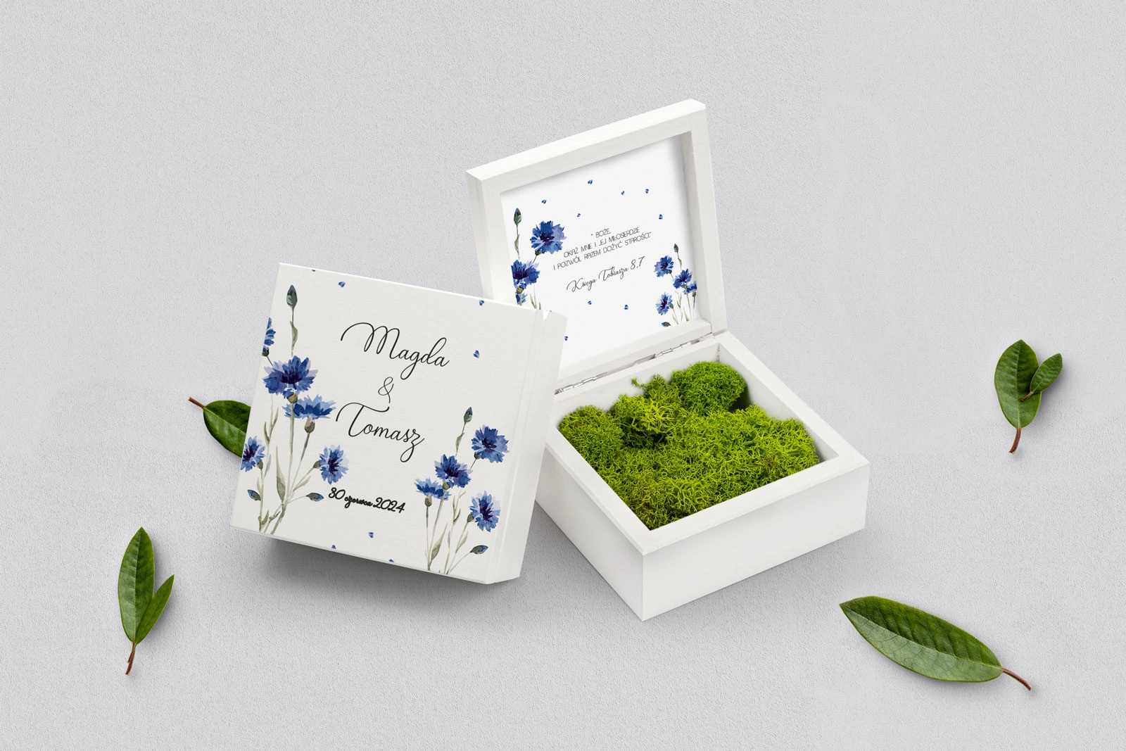 Pudełko na obrączki białe - Biały Czas - Motyw 2