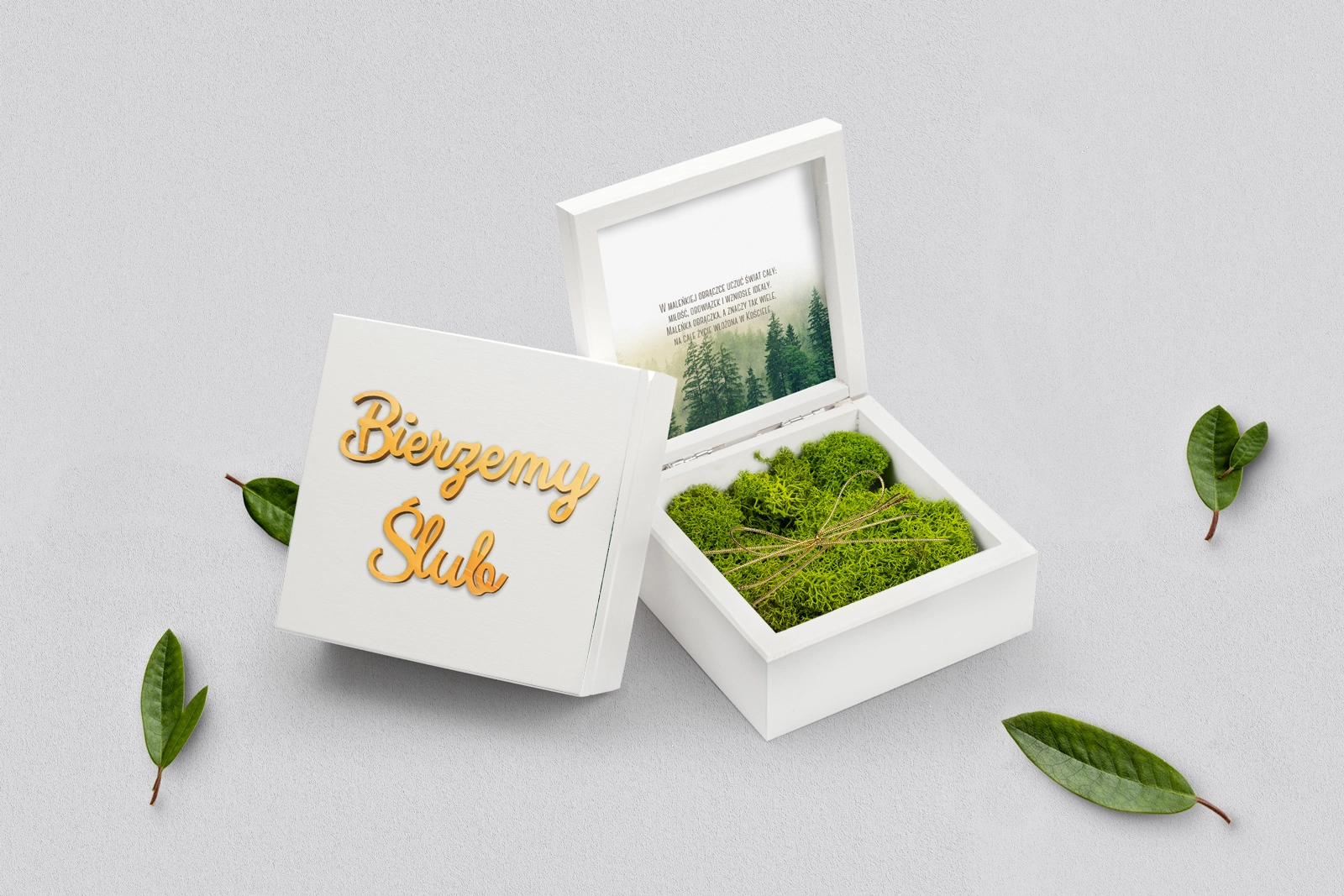 Pudełko na obrączki białe - Forest - Motyw 1