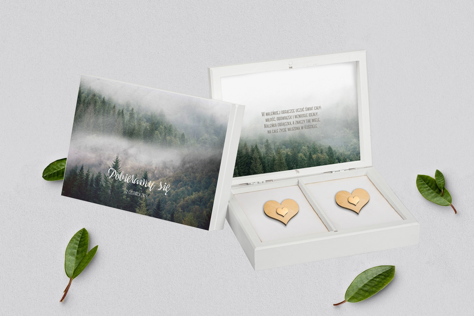 Pudełko na obrączki prostokątne białe - Forest - Motyw 2