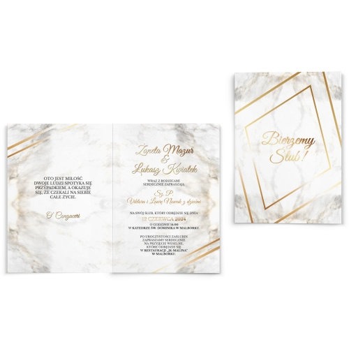 Zaproszenia ślubne Marmur & Złoto - Składane Motyw 1