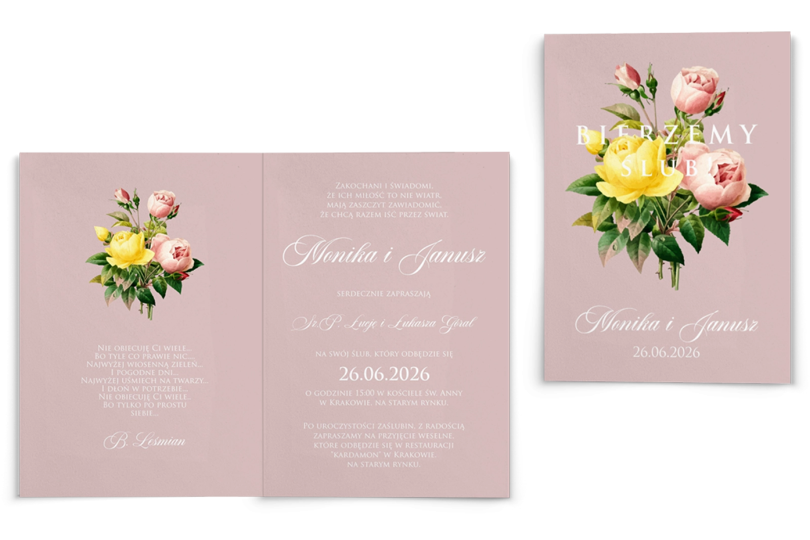 Zaproszenia ślubne Bella - Składane motyw 2