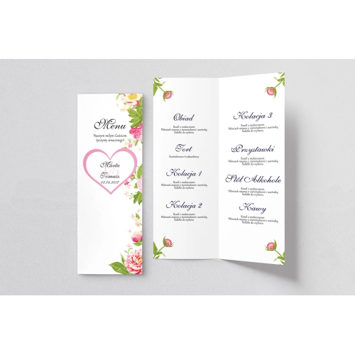 Menu Weselne Serca Kwiat Motyw 1