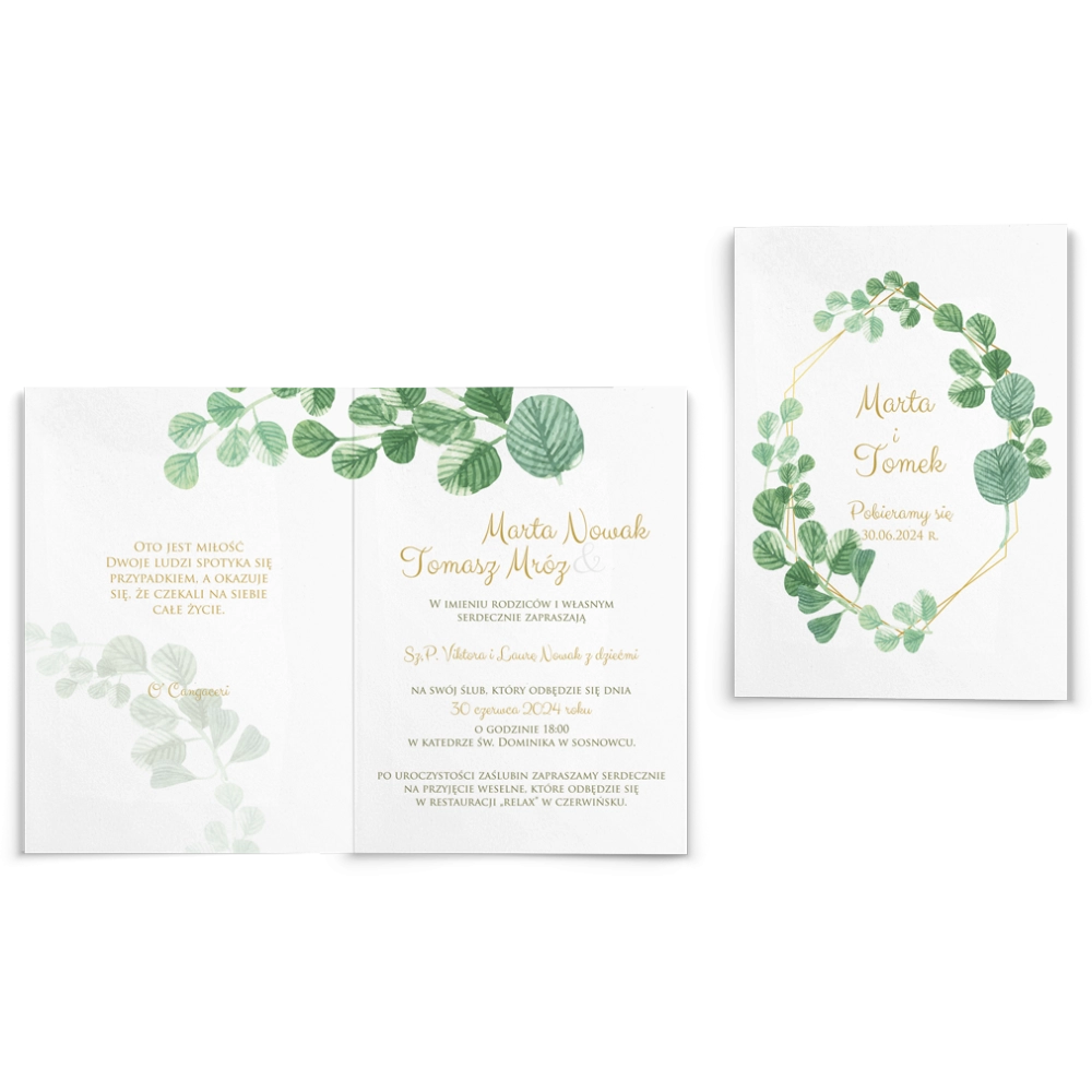 Zaproszenia ślubne Liście - Składane Motyw 5