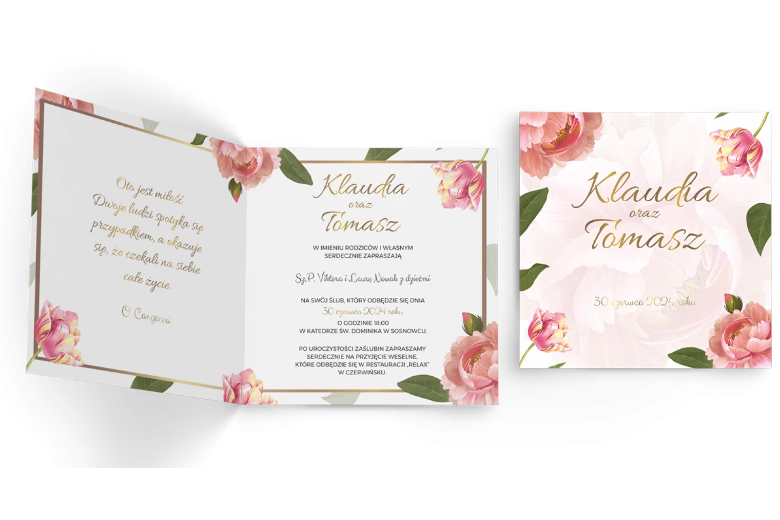 Zaproszenia ślubne Dream - Składane Kwadrat Motyw 6