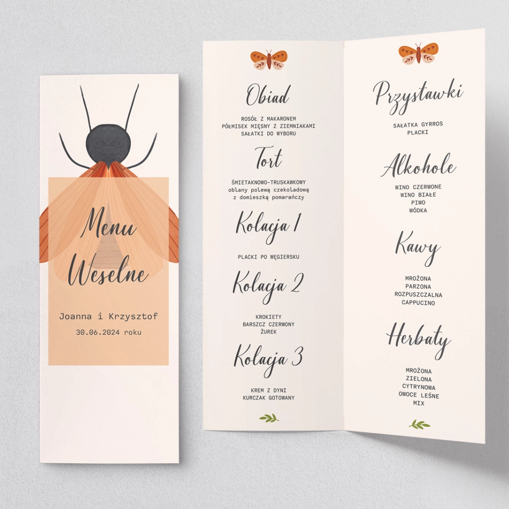 Menu Weselne Butterflies - Motyw 2