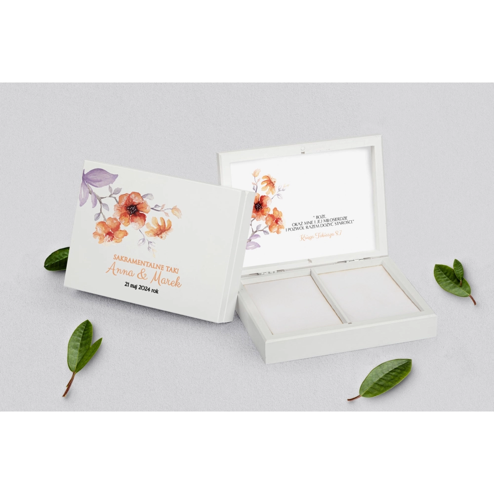 Pudełko na obrączki prostokątne białe - Sweet Love Motyw 6