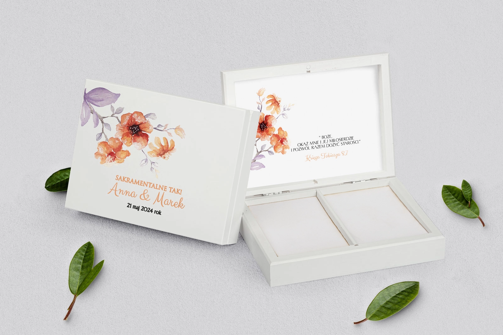 Pudełko na obrączki prostokątne białe - Sweet Love Motyw 6