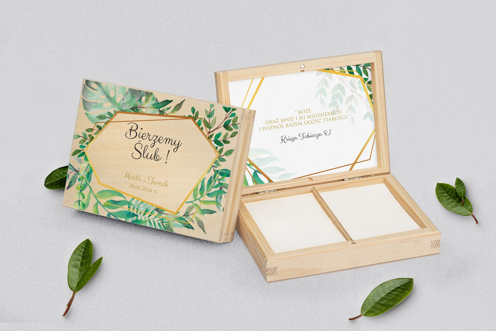 Pudełko na obrączki prostokątne naturalne - Flowers & Frame Motyw 2