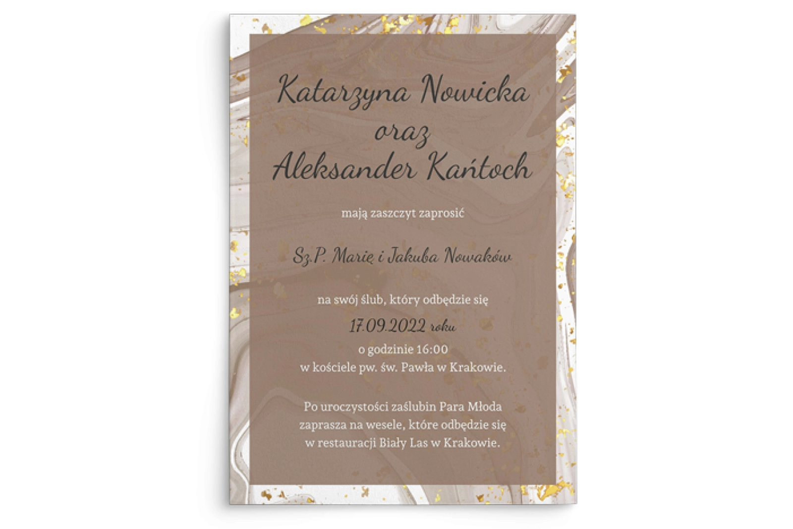 Zaproszenia ślubne Golden Brown - Motyw 2