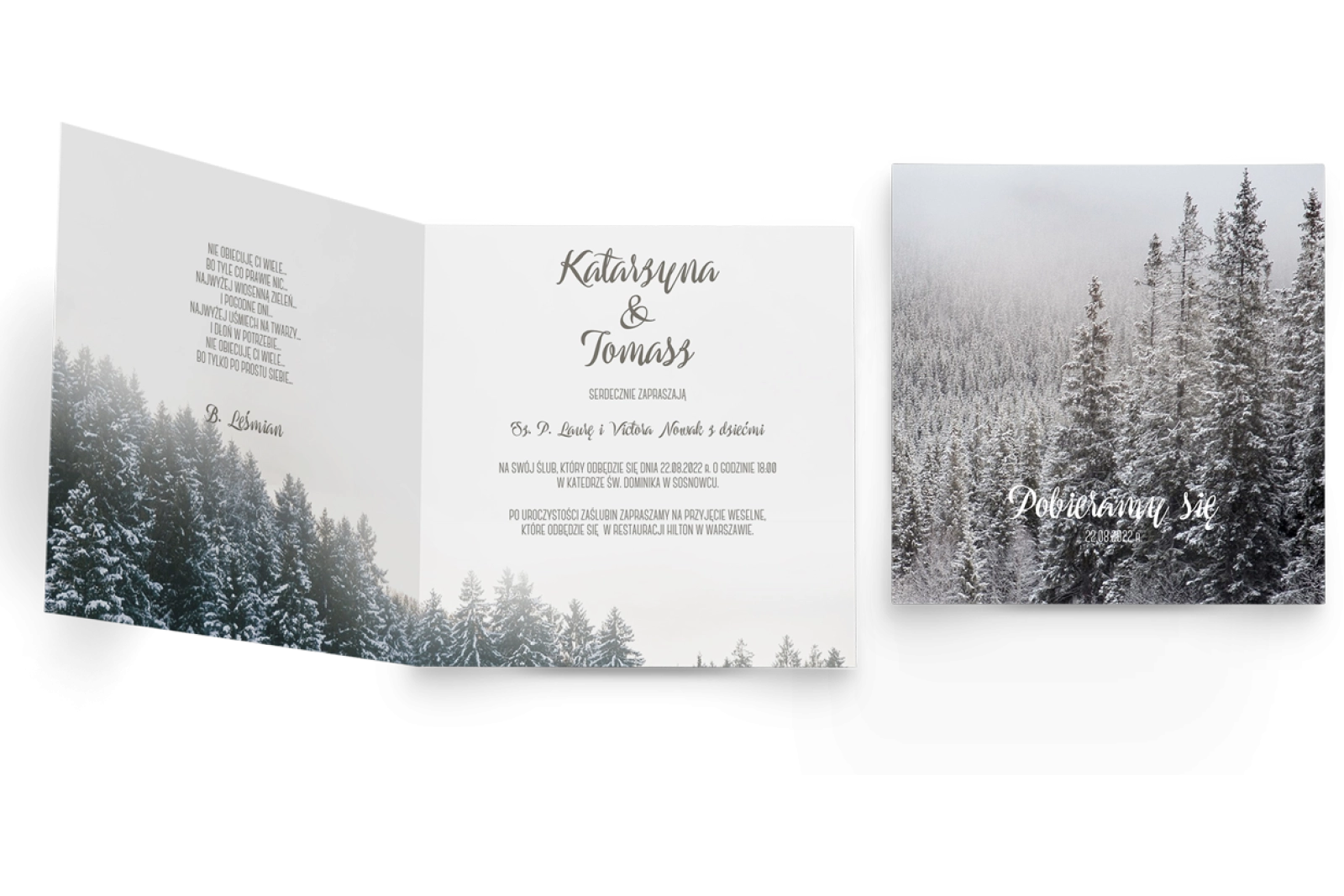 Zaproszenia ślubne Forest - Składane Kwadrat Motyw 4