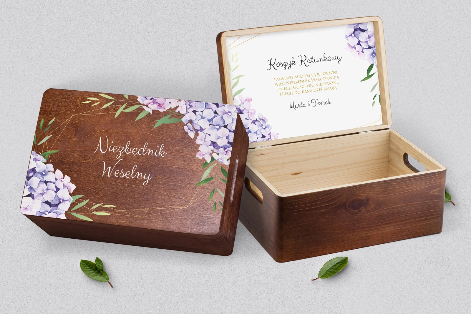 Koszyczek ratunkowy weselny brązowy - Flowers & Frame Motyw 1