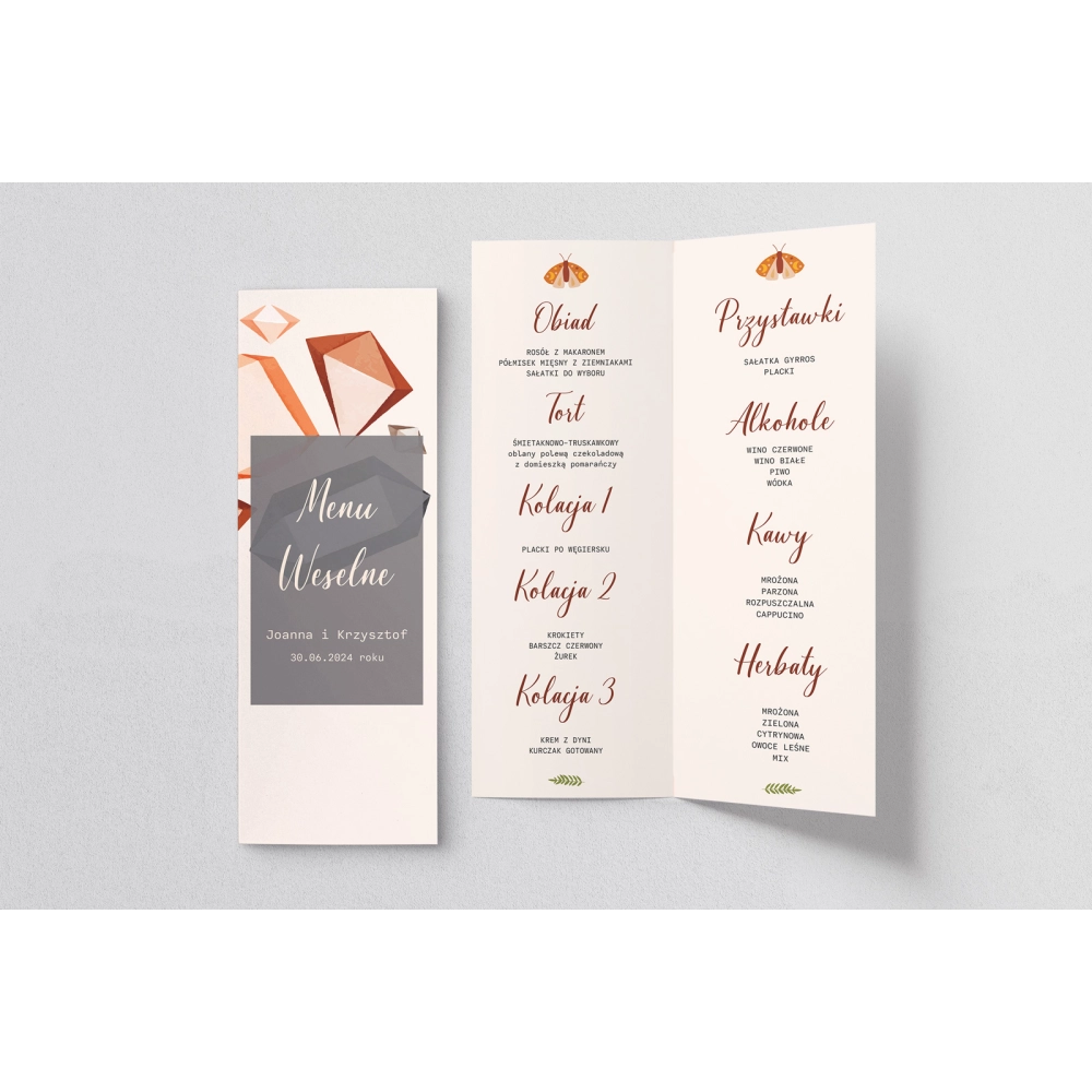 Menu Weselne Butterflies - Motyw 3