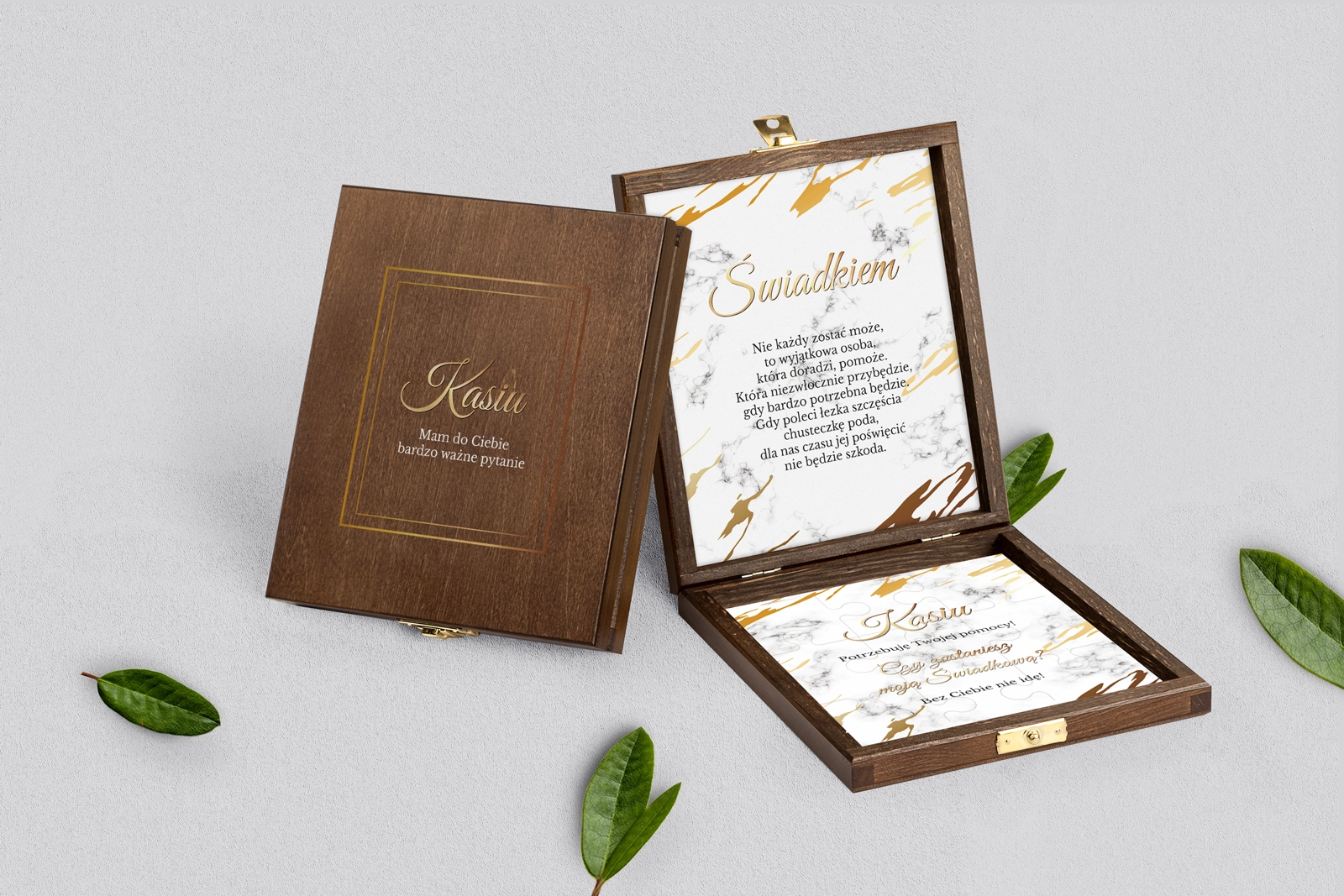 Prośba o świadkowanie - brązowe puzzle Marmur & Złoto Motyw 3