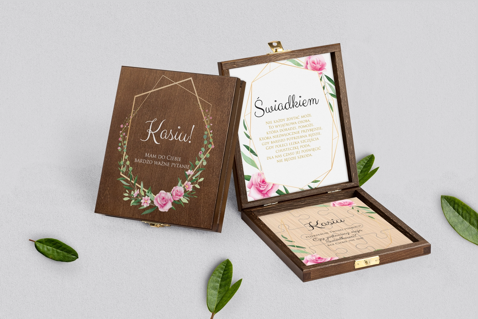 Prośba o świadkowanie - brązowe puzzle Flowers & Frame Motyw 4