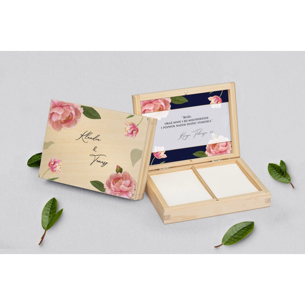 Pudełko na obrączki prostokątne naturalne - Loveletter Motyw 6