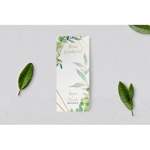 Podziękowanie Merci - Karteczka Liście - Motyw 4