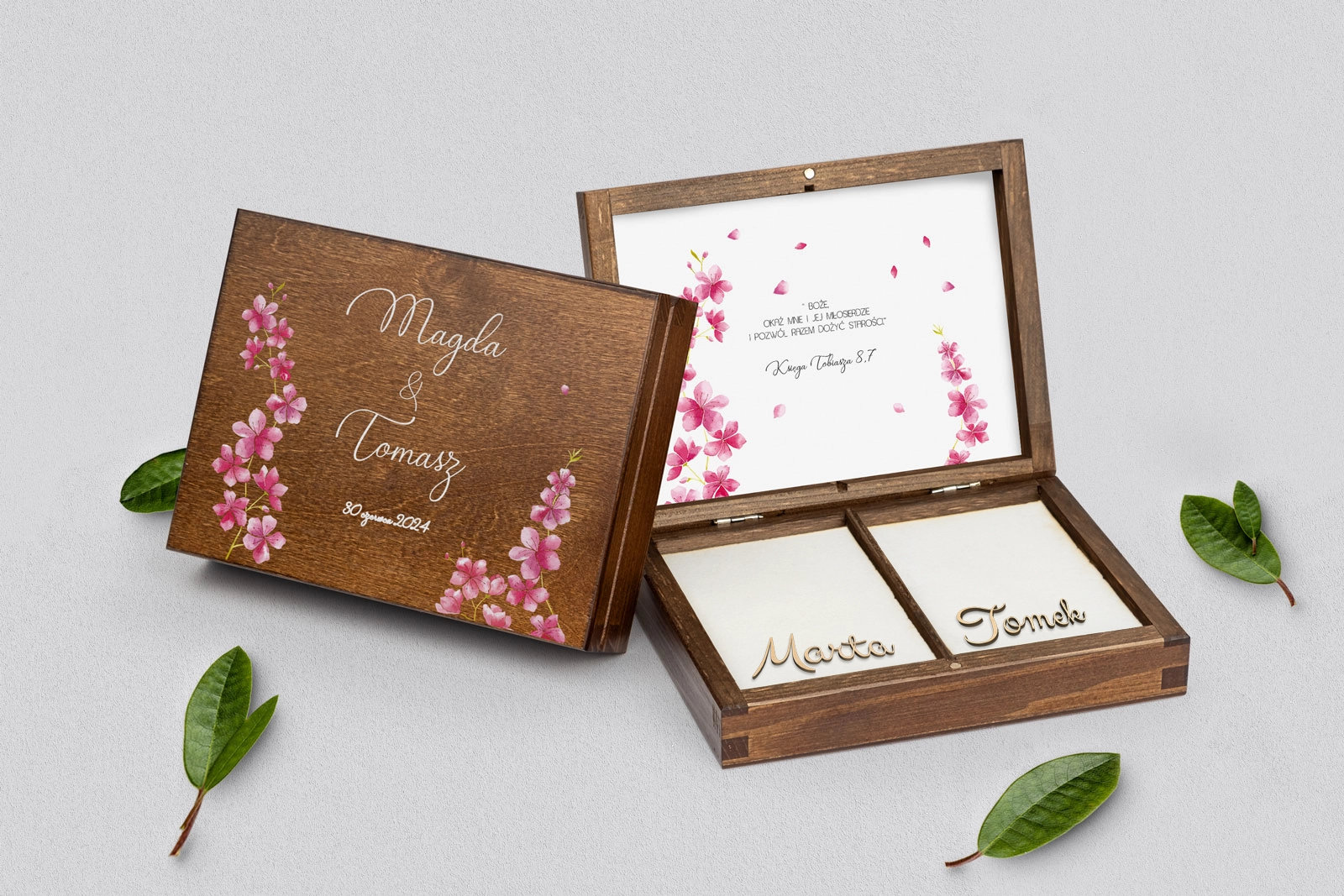 Pudełko na obrączki prostokątne brązowe - Biały Czas - Motyw 3