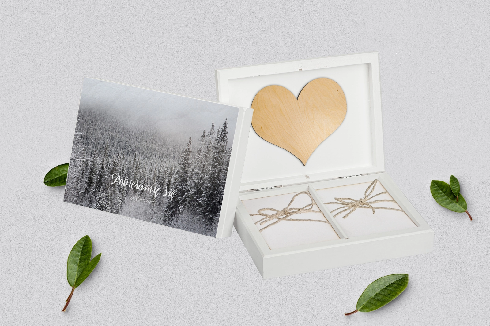 Pudełko na obrączki prostokątne białe - Forest - Motyw 4