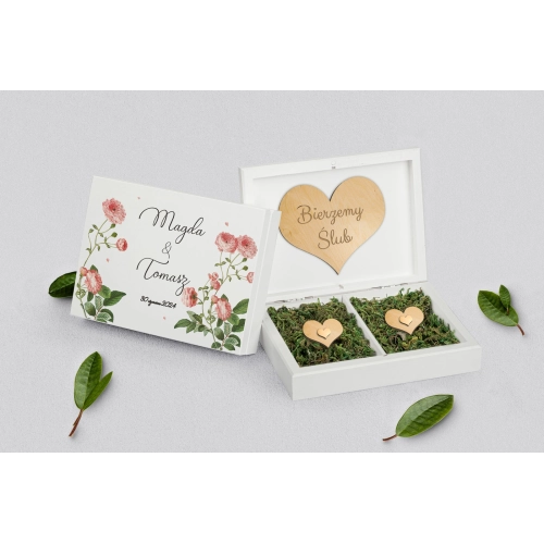 Pudełko na obrączki prostokątne białe - Biały Czas - Motyw 5