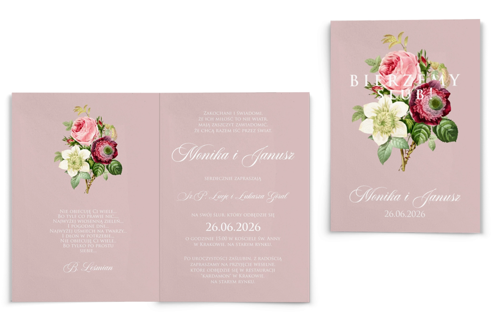 Zaproszenia ślubne Bella - Składane motyw 3