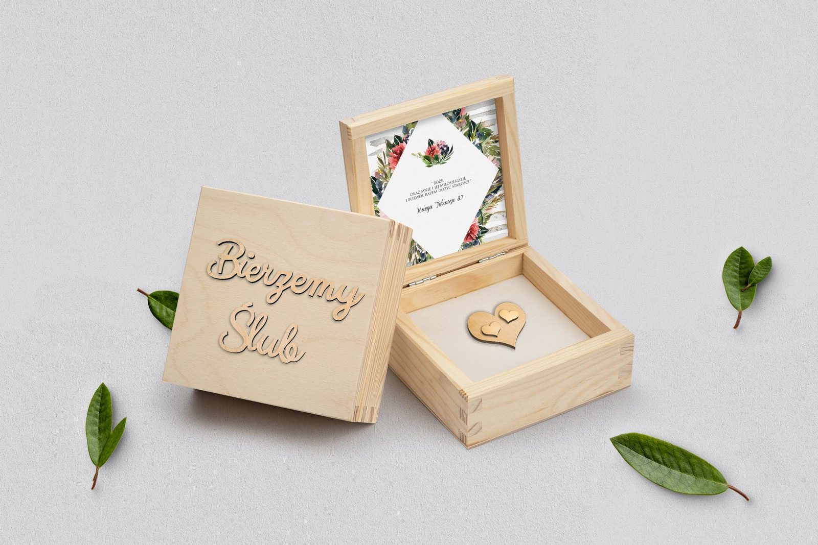 Pudełko na obrączki naturalne - Akwarelka - Motyw 3