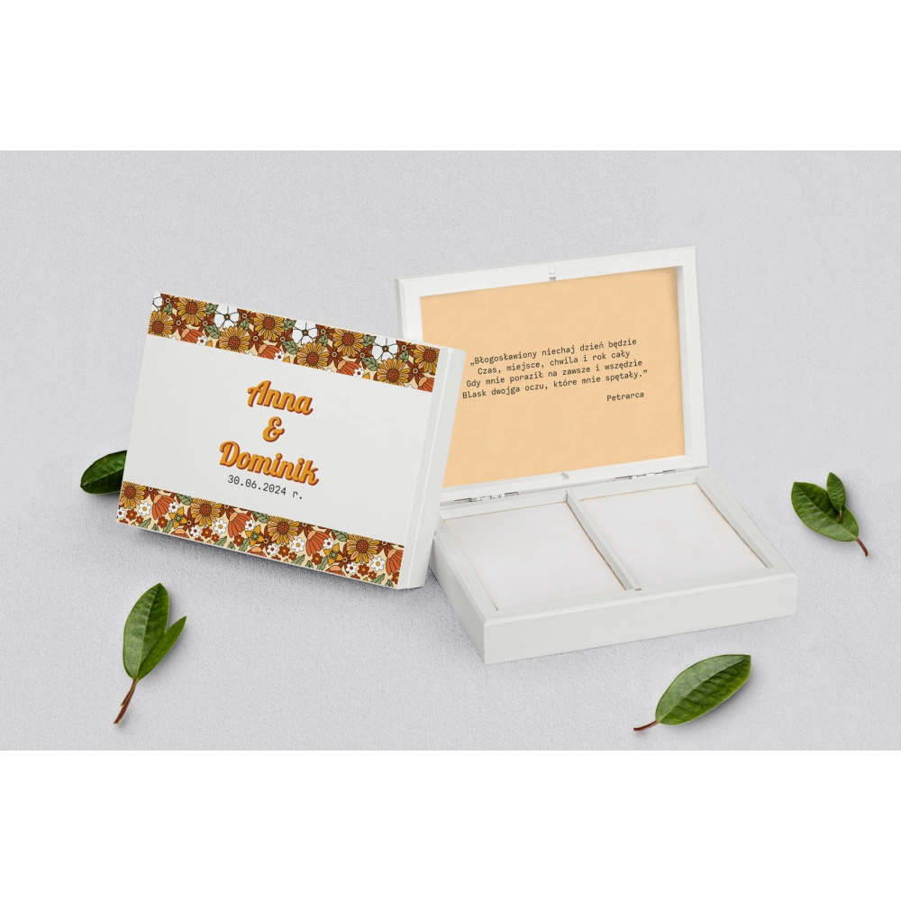 Pudełko na obrączki prostokątne białe - Retro Style Motyw 1