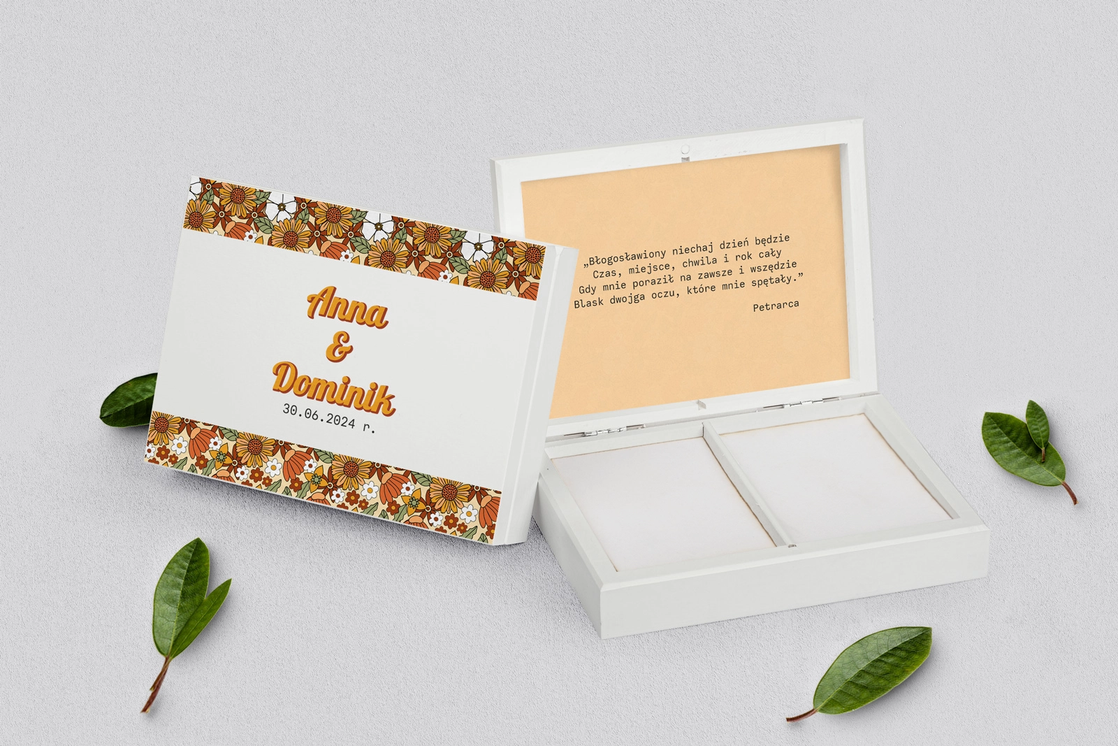 Pudełko na obrączki prostokątne białe - Retro Style Motyw 1