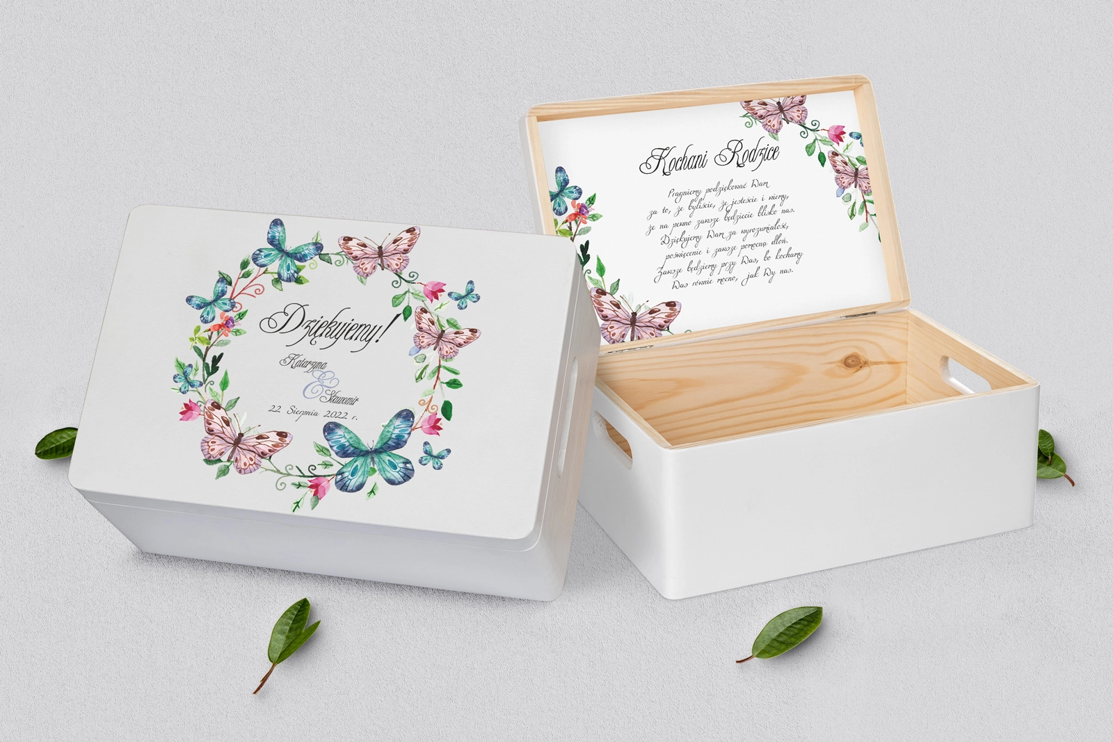 Skrzyneczka dla Rodziców - biała Akwarelowe Wianki Motyw 3