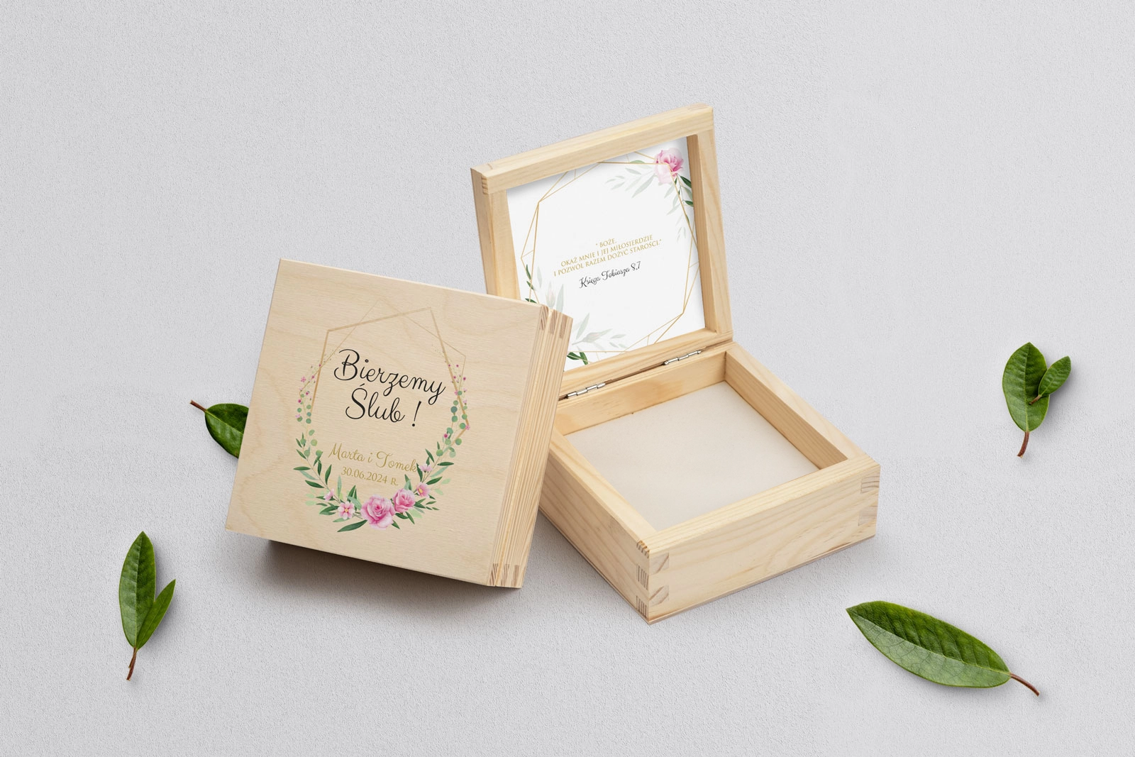 Pudełko na obrączki naturalne - Flowers & Frame Motyw 4