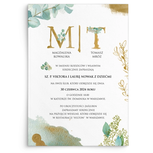 Zaproszenia ślubne Golden Green - Motyw 1