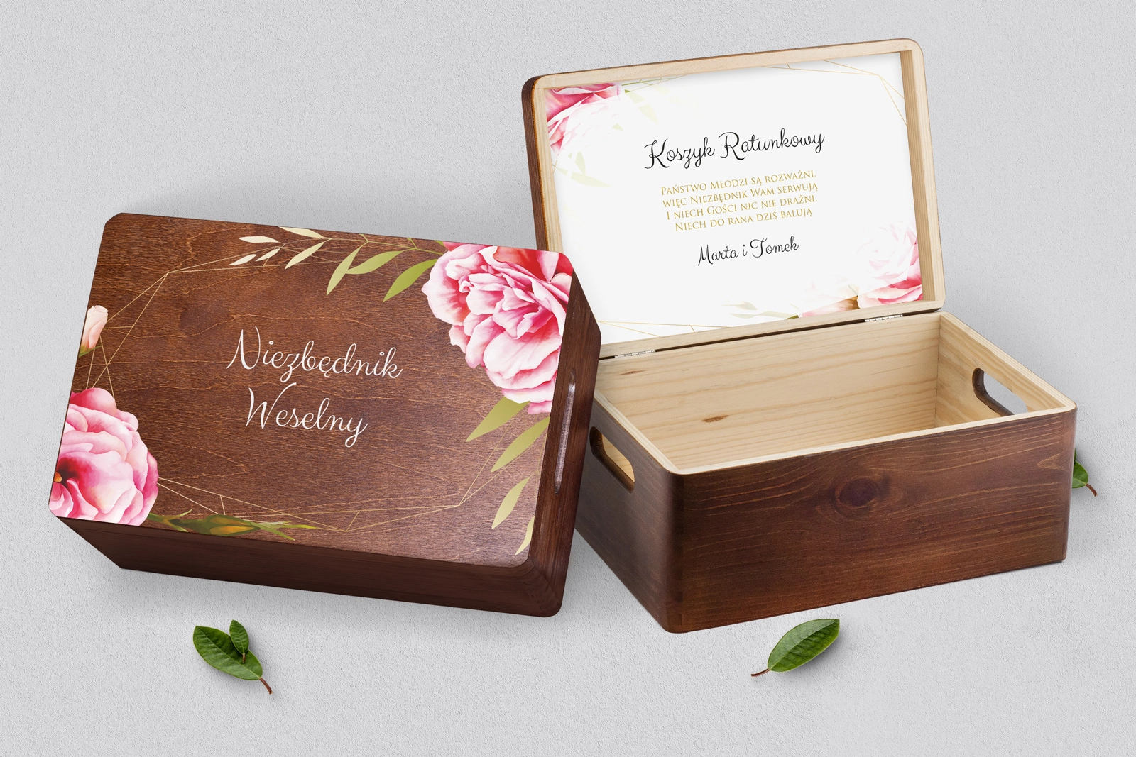 Koszyczek ratunkowy weselny brązowy - Flowers & Frame Motyw 5