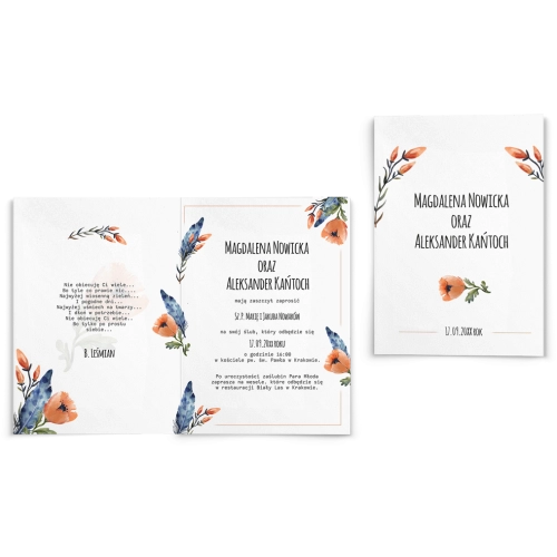 Zaproszenia ślubne Feather - Składane motyw 1