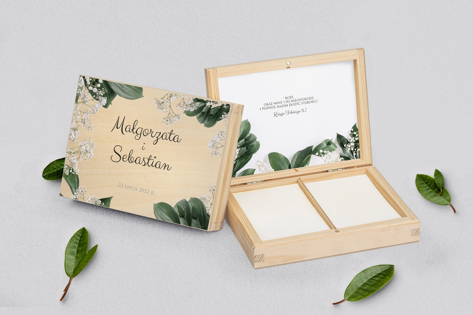 Pudełko na obrączki prostokątne naturalne - Soft Motyw 1