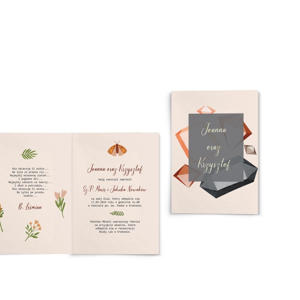 Zaproszenia ślubne Butterflies - Składane motyw 3