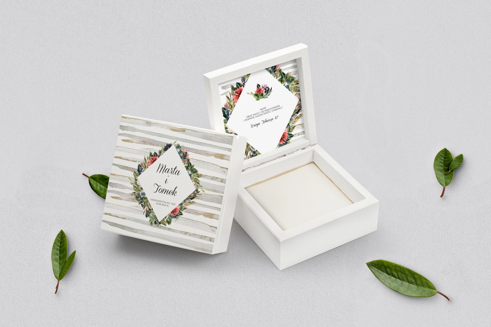 Pudełko na obrączki białe - Akwarelka - Motyw 3