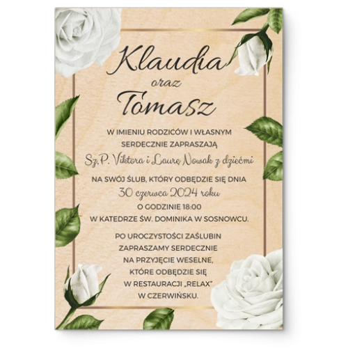 Zaproszenia ślubne Dream- Drewniane Motyw 1